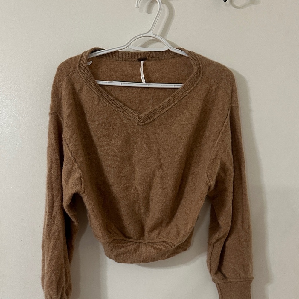 Free People Tan V-Neck Sweater